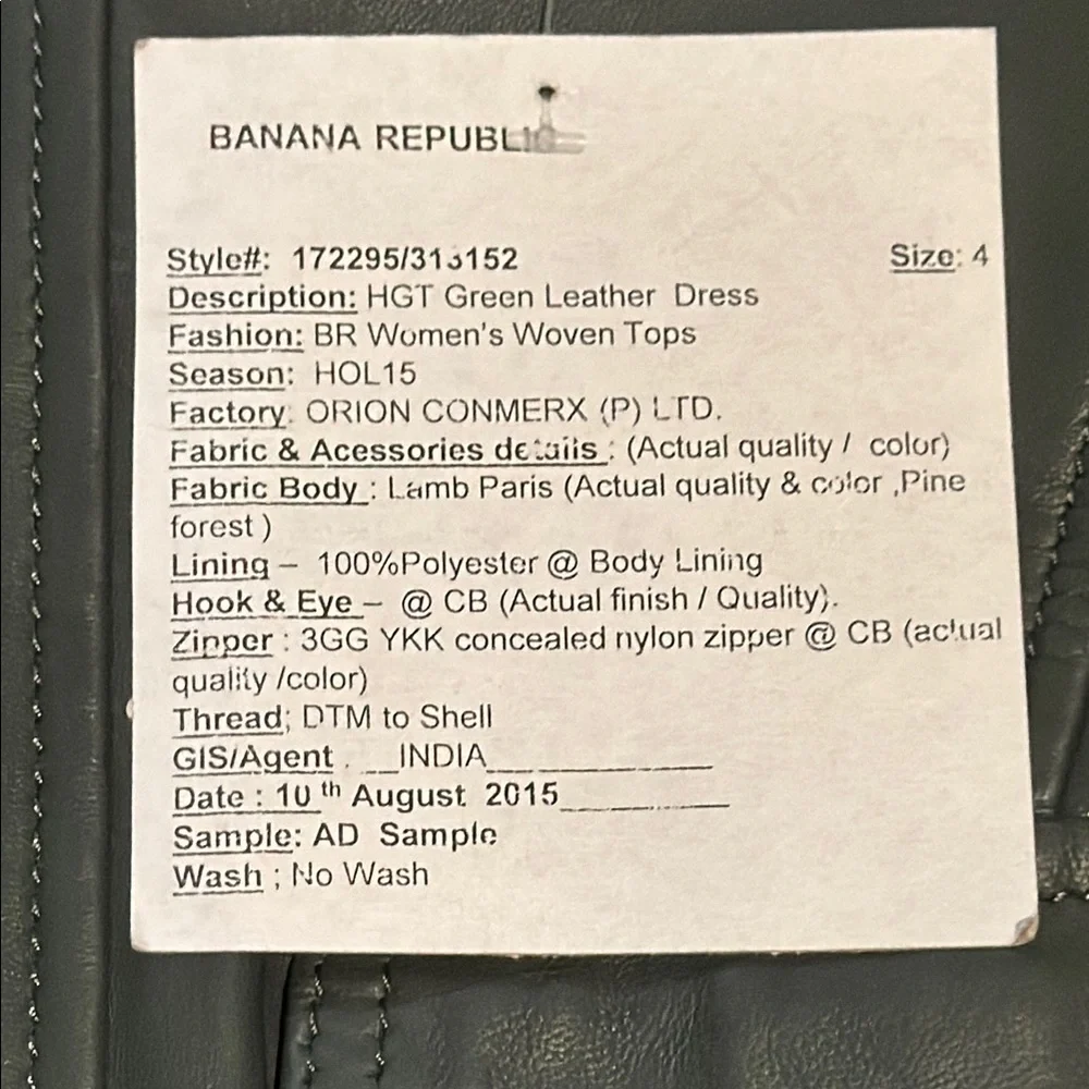 Banana Republic Heritage Collection Green Leather Dress Size 4 - Picture 4 of 8